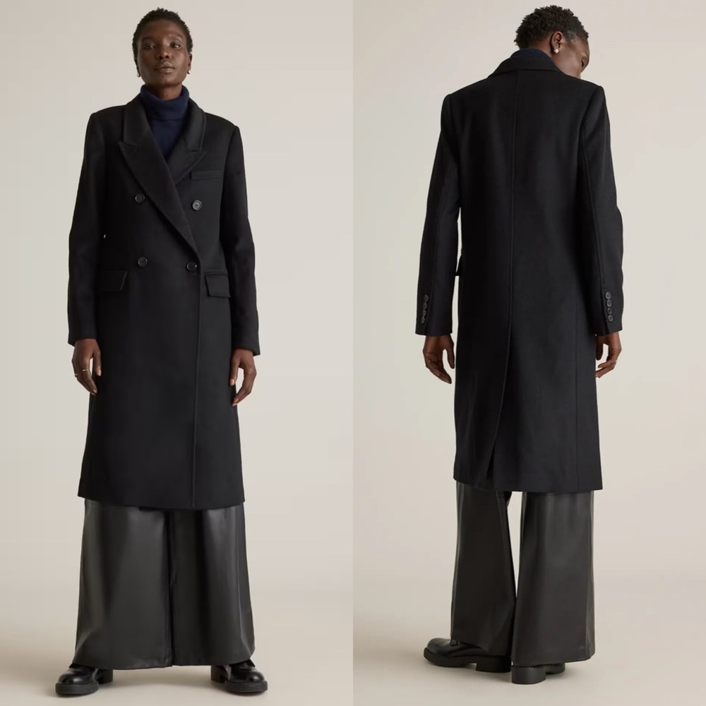 NWT Quince Italian Wool Double-Breasted Coat Black - Picture 1 of 6